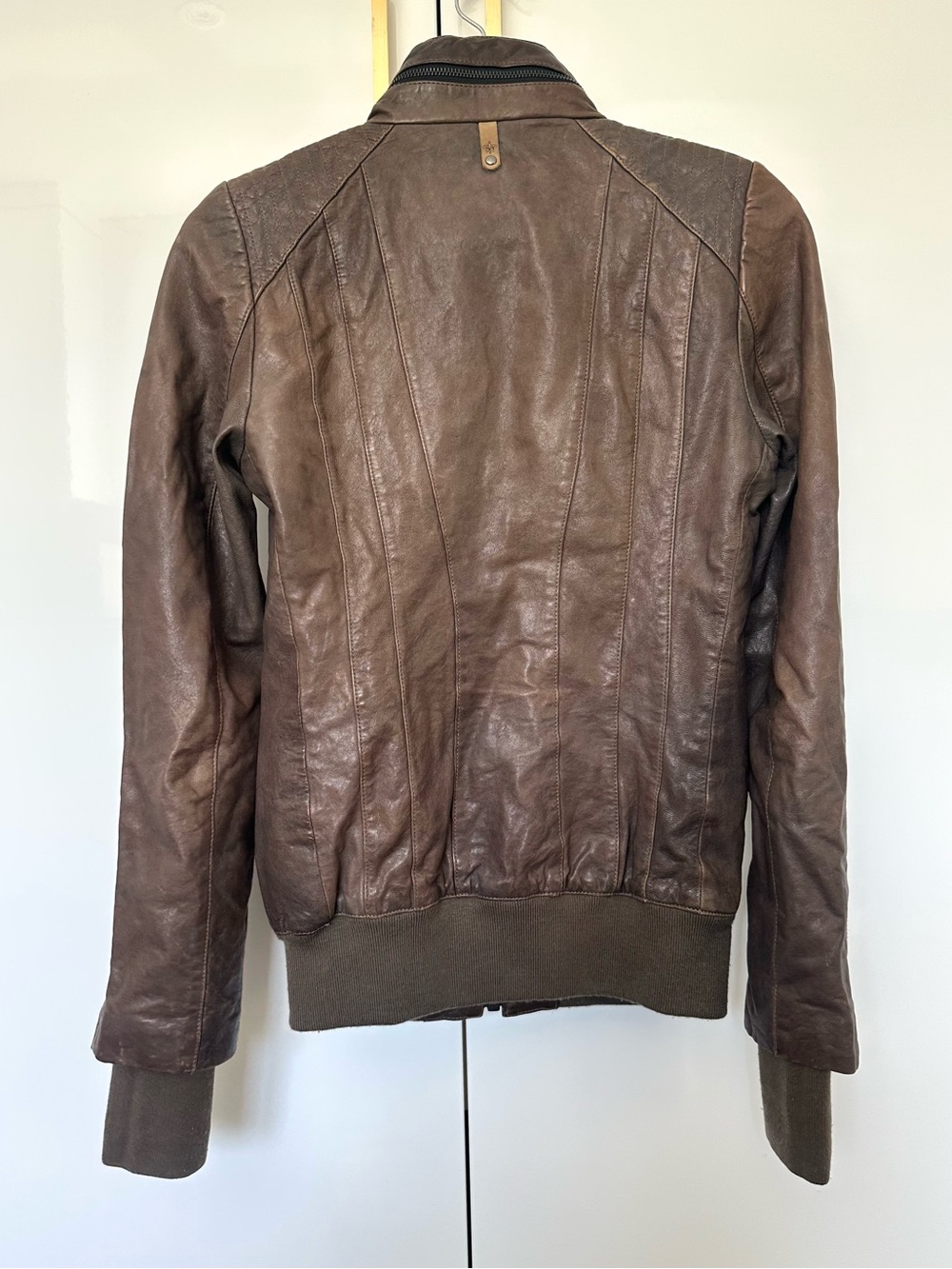 Mackage Brown Leather Moto Bomber Jacket XS Genuine Leather - Picture 2 of 5